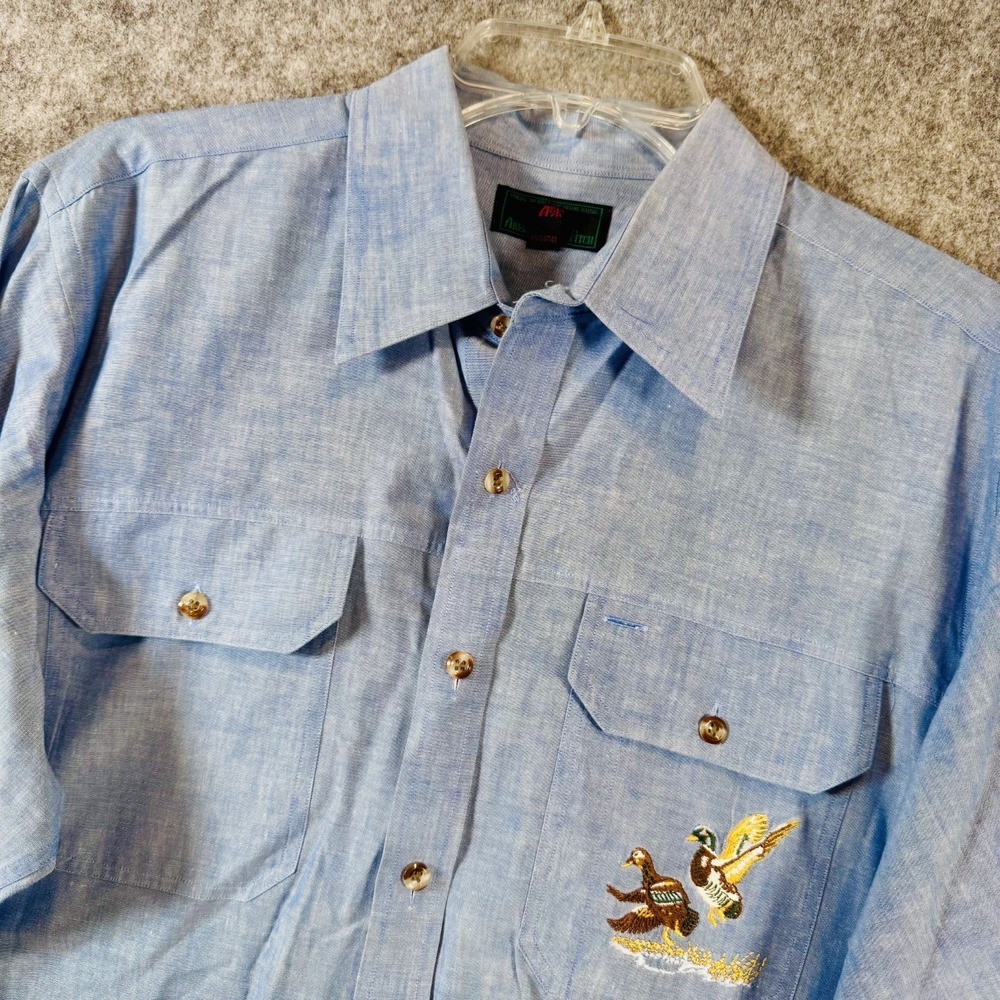 Vintage 80s Abercrombie & Fitch Chambray Hunting Shirt Large Camp Ducks Gorpcore